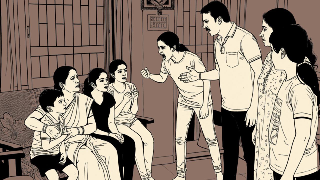On February 8 at 12.30 pm, the accused couple and their two daughters burst into the victims’ Bandra East residence, catching the seven-year-old boy’s mother and two daughters off guard. ILLUSTRATIONS/UDAY MOHITE