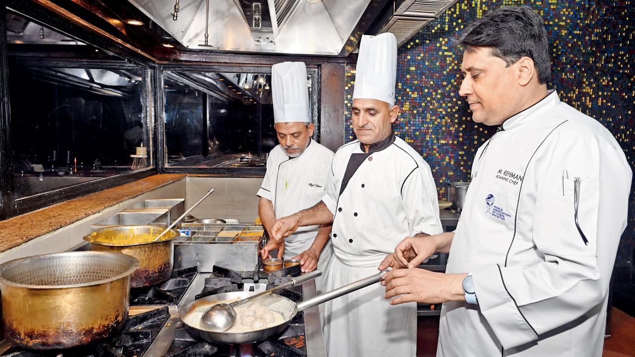 (From left to right) Chef Nasir Hussain, chef Abdul Hameed, and chef Rehman at Saffron, Juhu. Pics/Atul Kamble