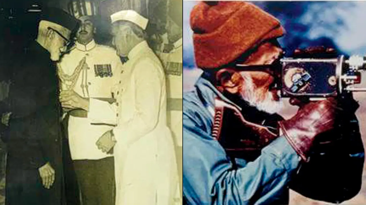Dated photographs of Dr Salim Ali receiving the Padma Vibhushan (left) and with his camera, on display at the Open Library Week at BNHS. Pics courtesy/BNHS collection