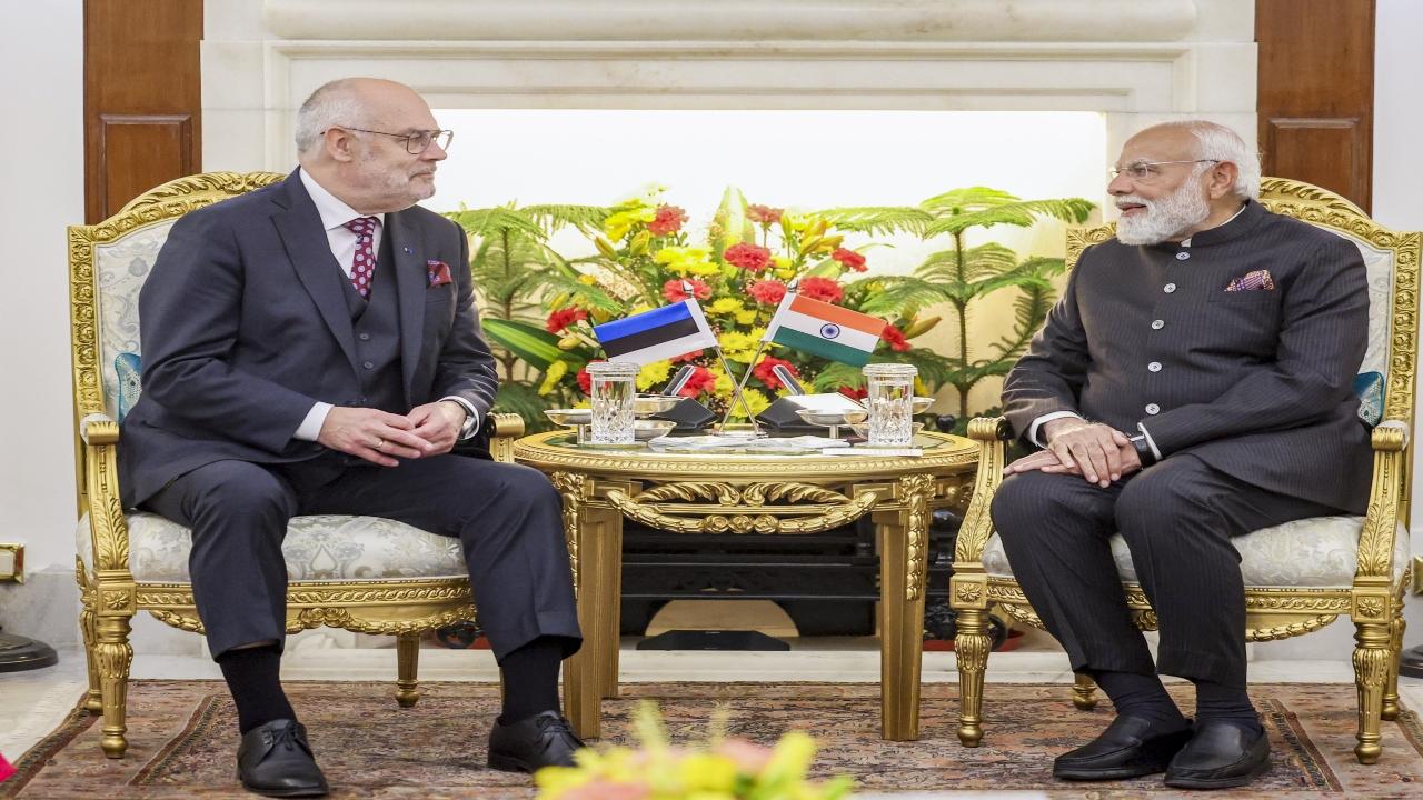 Earlier in the day, Prime Minister Narendra Modi met the President of Estonia, Alar Karis, at Hyderabad House. 