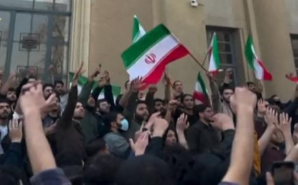 Students rally at Sharif University in Tehran on February 22, showing support for the Iranian regime. PIC/AFP