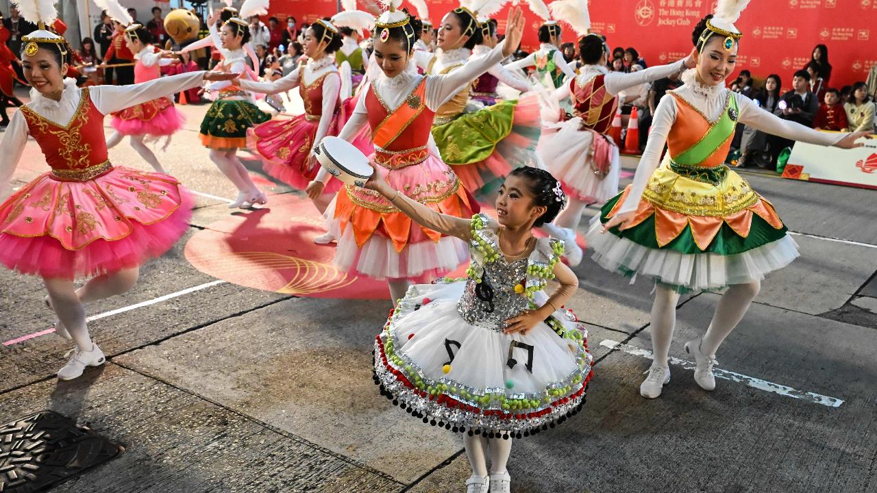 Revellers take part in a parade marking the first day of the Lunar New Year of the Horse, in Hong Kong on February 17