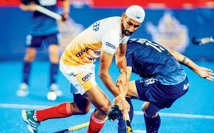 India’s Mandeep Singh during the loss to Argentina. Pic/Hockey India