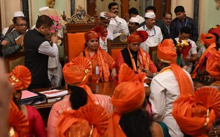 Municipal Commissioner and Administrator Bhushan Gagrani declared BJP Corporator Ritu Tawde as the mayor and Shiv Sena Corporator Sanjay Ghadi as the deputy mayor of Mumbai at the BMC headquarters on Wednesday. PIC/SAYYED SAMEER ABEDI