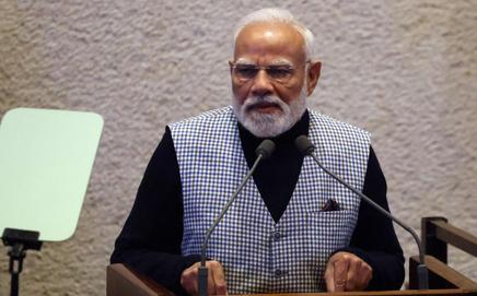 Prime Minister Narendra Modi addresses the Israeli parliament, the Knesset, in Jerusalem. PIC/AFP