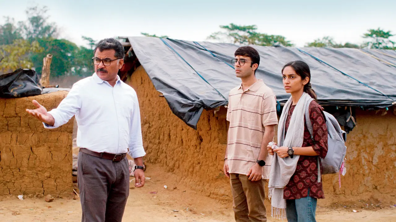 (From left) Actors Danish Husain, Shivang Rajpal, and Molshri in a still from the film, Nukkad Naatak. Pic courtesy/Ihjaz Aziz