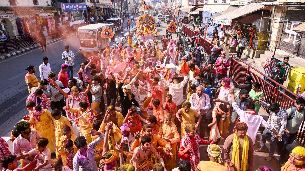 The air was filled with flower petals, coloured powders and the sounds of bhajans in Ayodhya