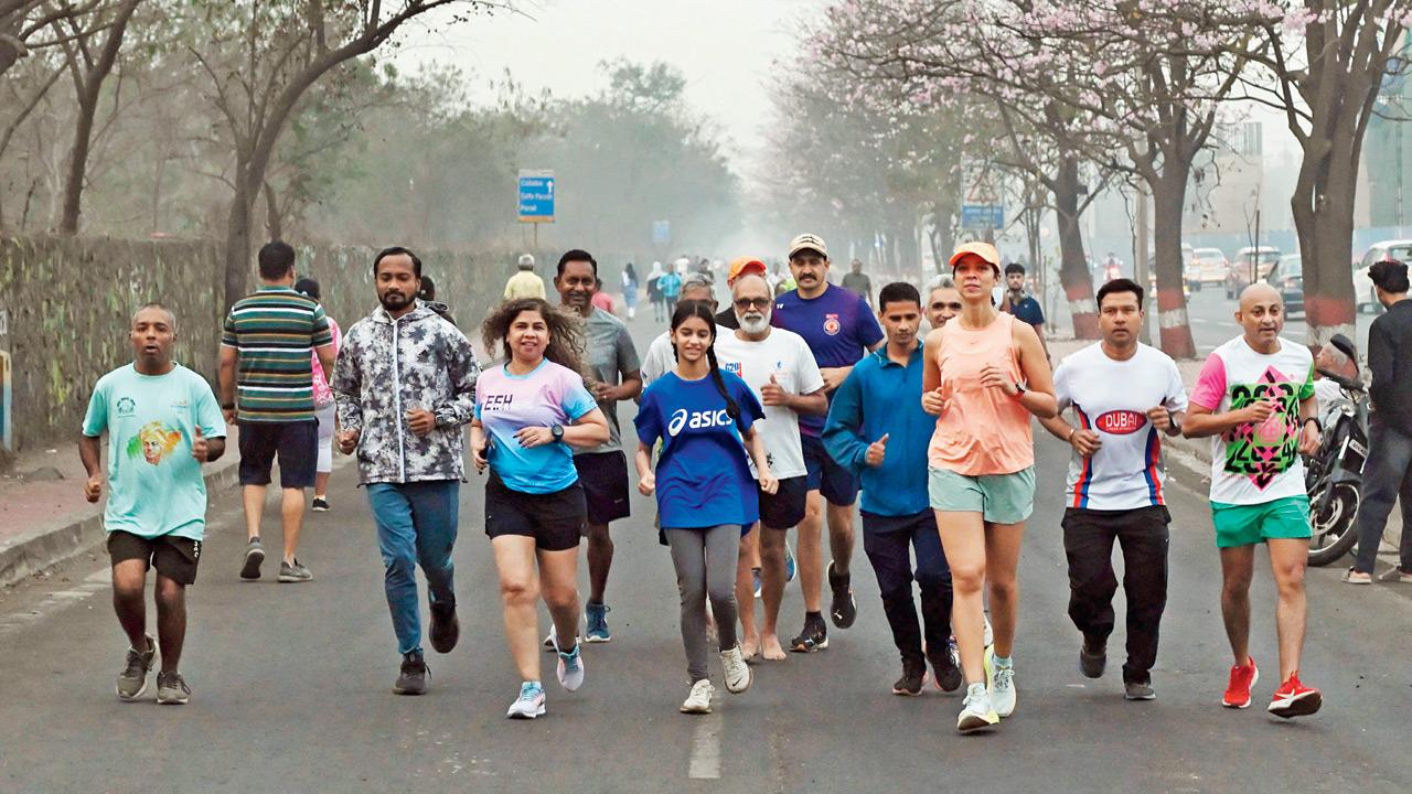 Runners amidst the blooms at the Eastern Express Highway