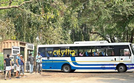 Park visitors board the bus to Kanheri Caves. PIC/SATEJ SHINDE