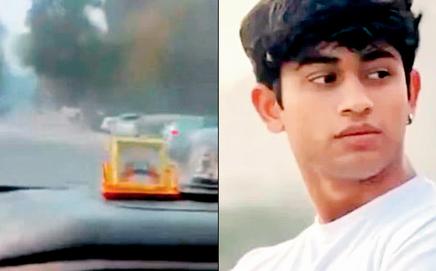 Screengrab of video from inside SUV. PIC/X/@aleesha; Deceased Sahil Dhaneshra.PIC/X/@vaish_