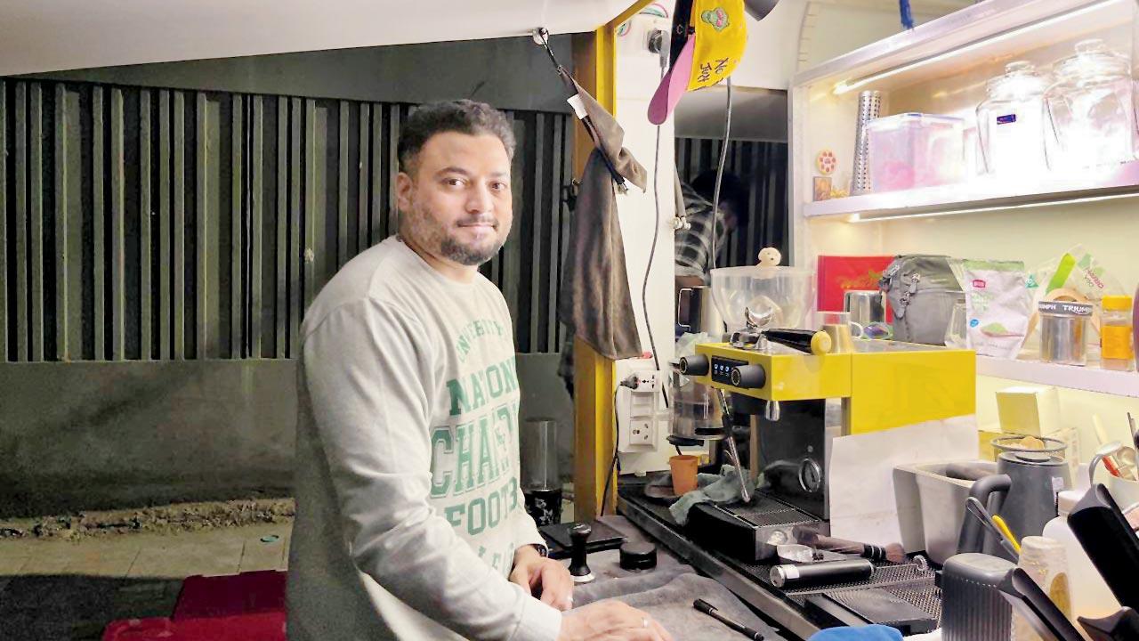 Rohan Phanse sells coffee out of a truck outside BKC