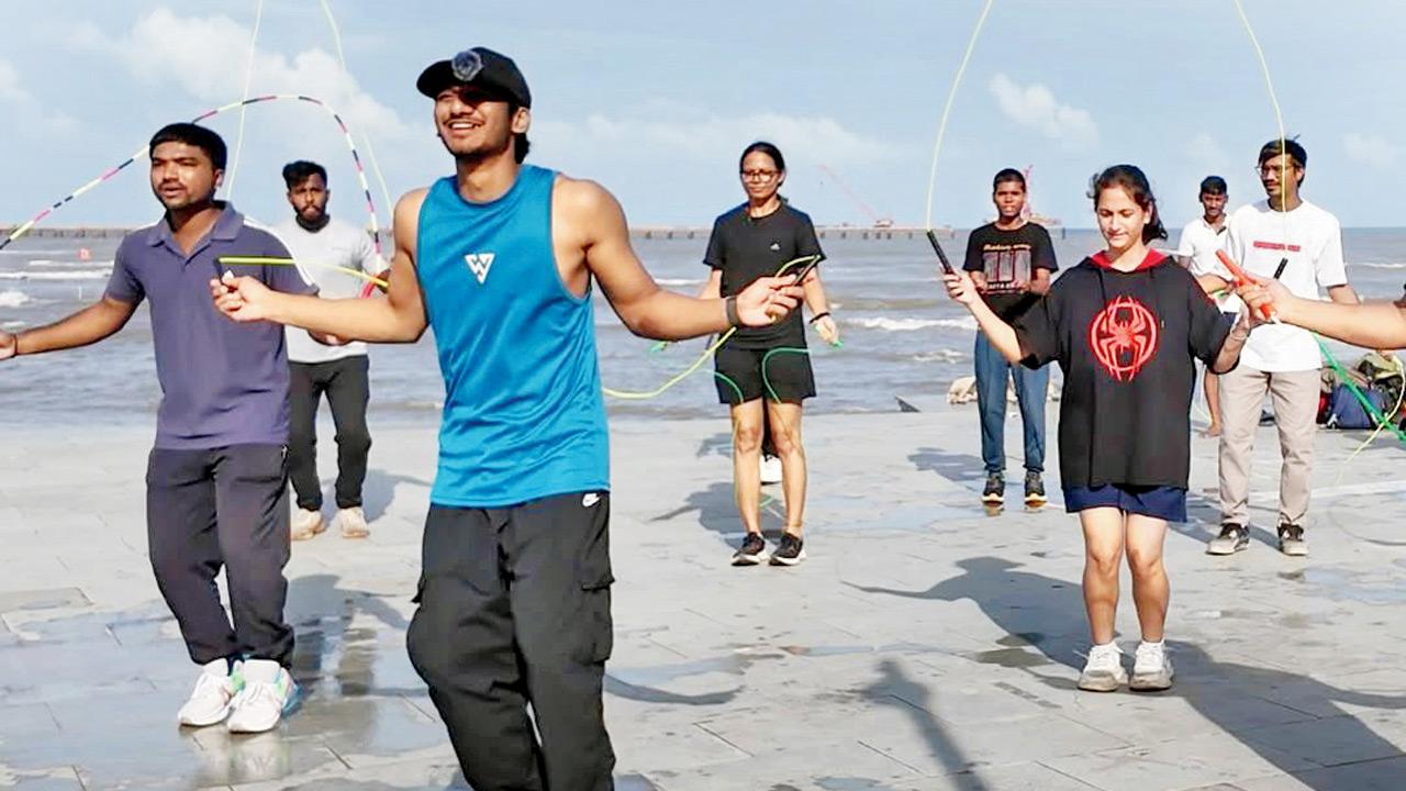 Participants skip at a session in Worli.  PIC COURTESY/SKIP REVOLUTION