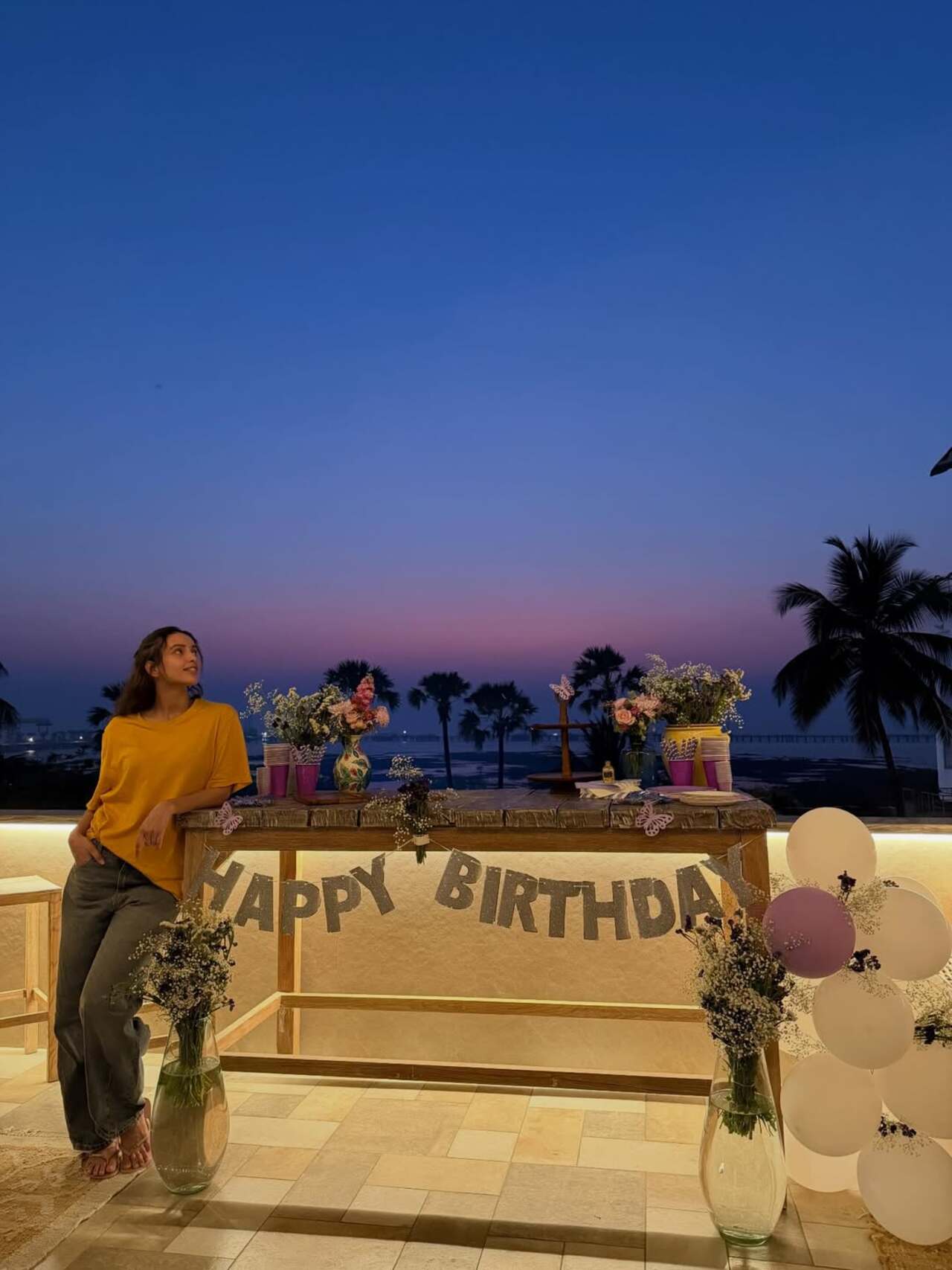 The carousel opened with a serene sunset shot of Tripti leaning against a beautifully decorated table with a ‘Happy Birthday’ banner.