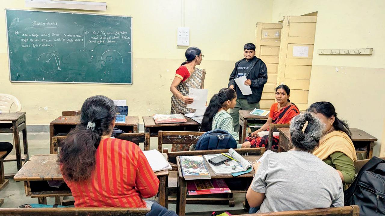 Students attend evening classes at Shree Saraswati Night High School and Junior College in Goregaon after finishing their workday
