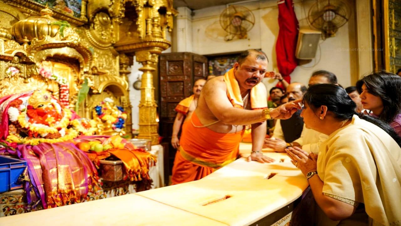 <p>Accompanied by senior Nationalist Congress Party (NCP) leaders, including Praful Patel and Sunil Tatkare, Pawar visited the Siddhivinayak Temple in Prabhadevi, where she offered prayers to Lord Ganesha</p> <p>Accompanied by senior Nationalist Congress Party (NCP) leaders, including Praful Patel and Sunil Tatkare, Pawar visited the Siddhivinayak Temple in Prabhadevi, where she offered prayers to Lord Ganesha</p>