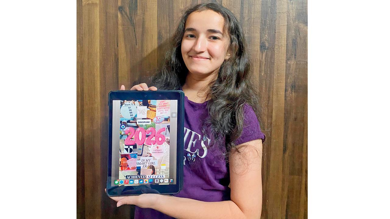 Tanisha Potdar shows off her digital posters/wallpaper that has manifestations, like getting into the college she wants to