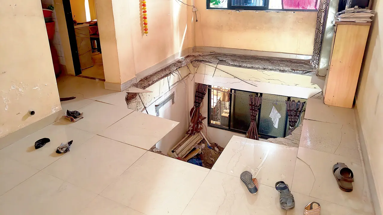 Thane building floor collapse injures three at Nutan Neelam Apartment