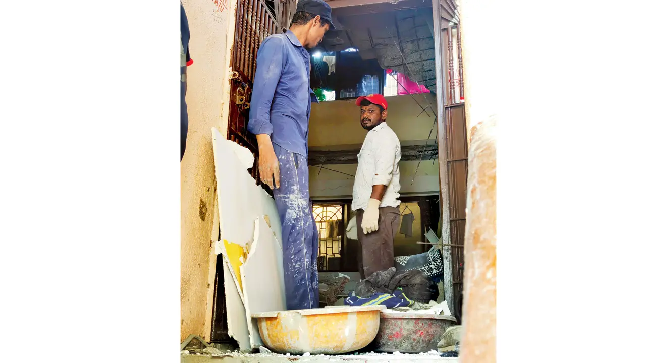 Repair work underway inside the affected flat on fourth floor