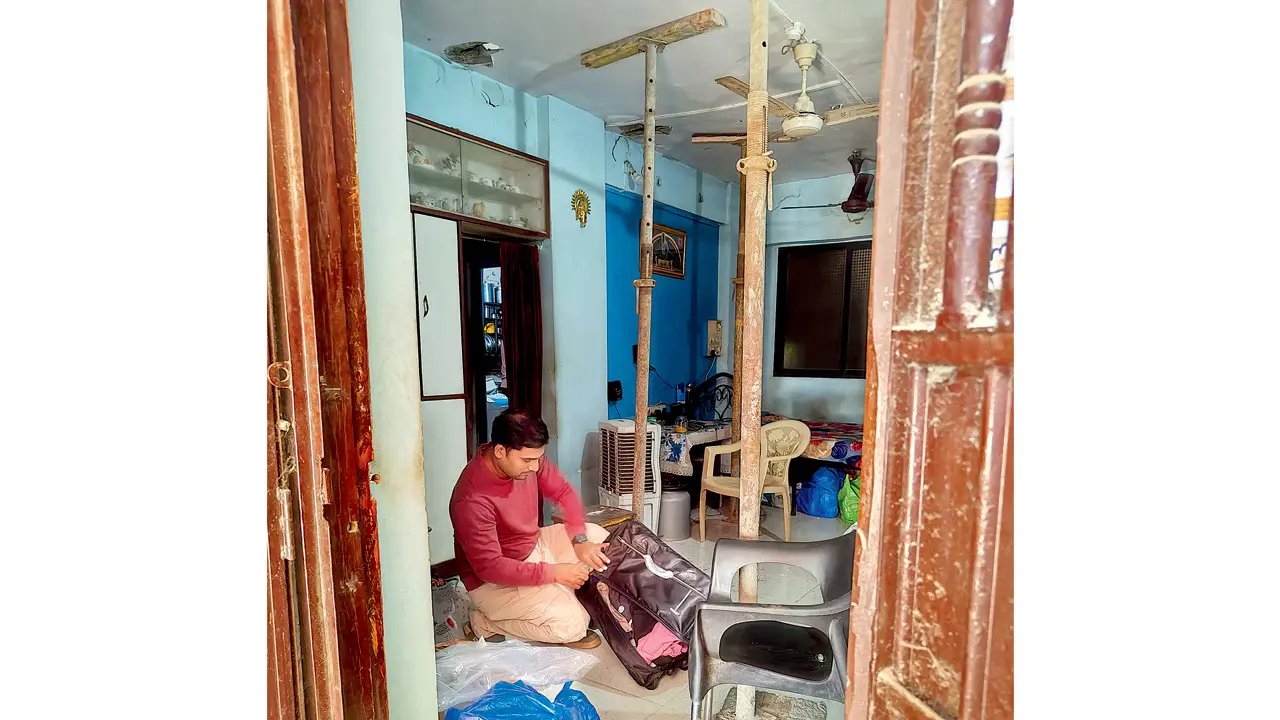 Temporary bamboo supports installed on the third floor after the collapse. Pic/Ritika Gondhalekar