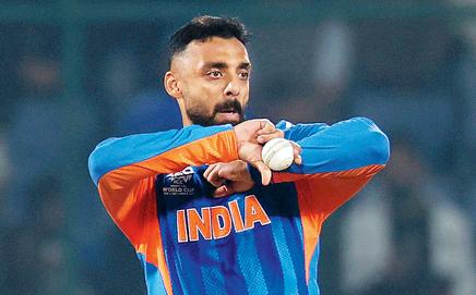 Varun Chakravarthy against Namibia on Thursday. PIC/GETTY IMAGES