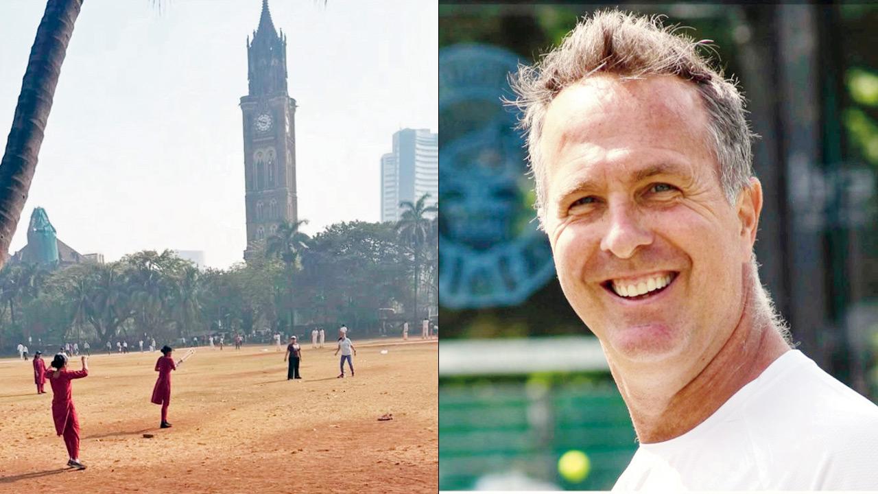 A photograph of people playing cricket at Oval Maidan, shared by  Michael Vaughan on Instagram.  Pics courtesy/@michaelvaughan