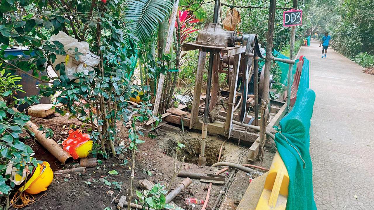 Excavation underway for pillars inside the park. Pic/Madhulika Ram Kavattur