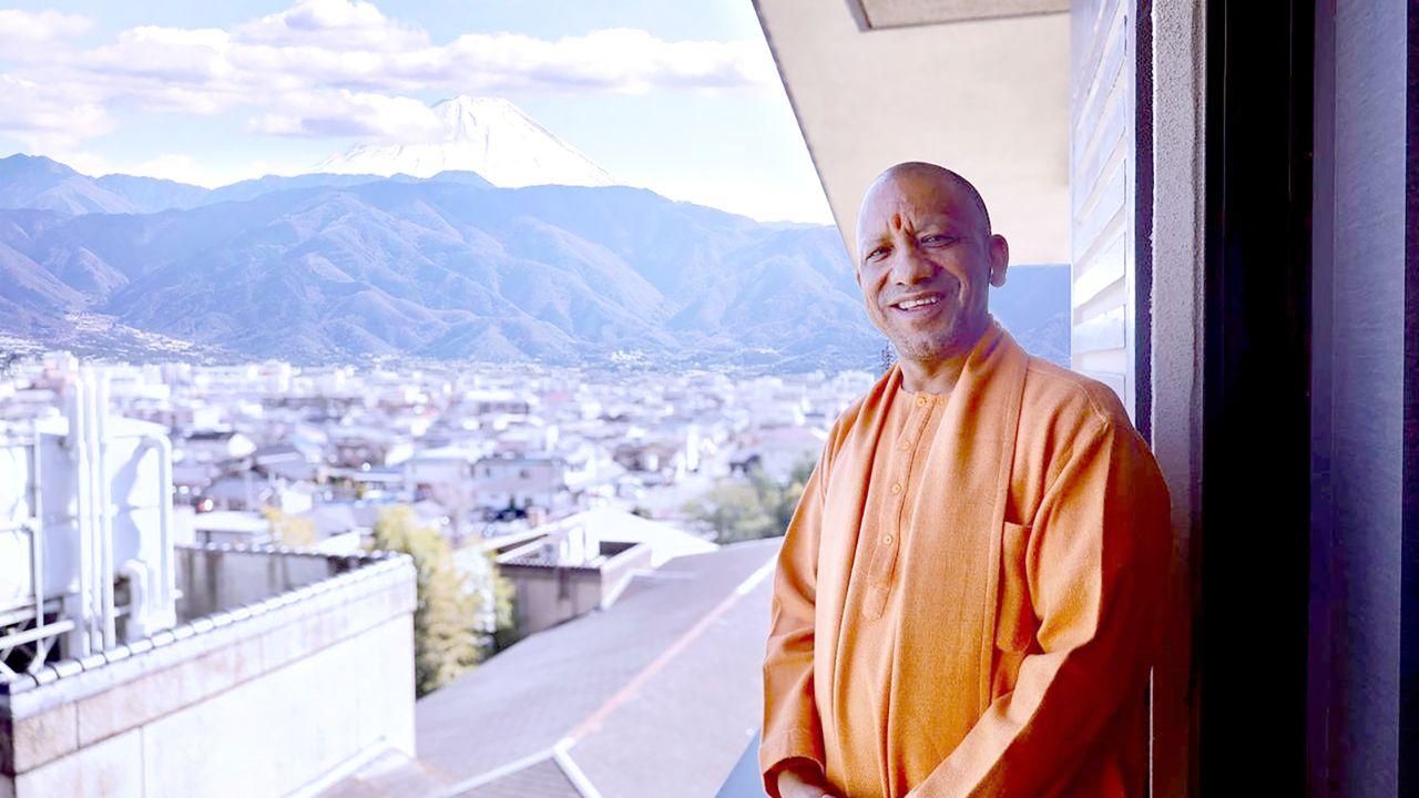 UP CM Yogi Adityanath poses with Japan's iconic Mount Fuji in the backdrop during his visit to Yamanashi Prefecture. Mount Fuji, the country's highest peak and a UNESCO World Heritage site, stands as a timeless symbol of perseverance, discipline, and spiritual balance, he wrote in a post on social media platform X. 