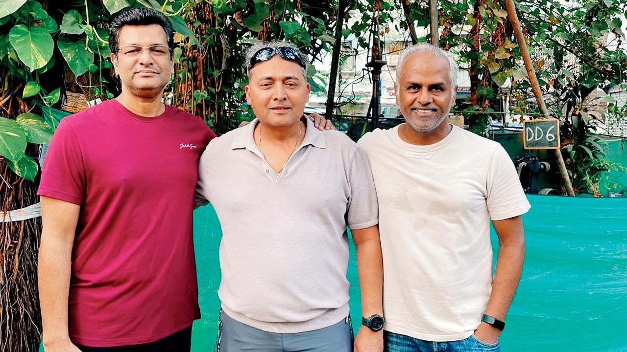 Residents Anil, Rahul, and Vivek during their routine walk at Nana-Nani Park, which locals fear may be affected by the sea link project. Pic/Madhulika Ram Kavattur