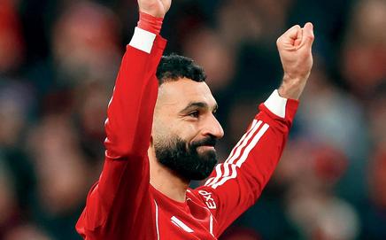 Liverpool’s Mohamed Salah celebrates scoring vs Brighton  on Saturday. Pic/Getty Images