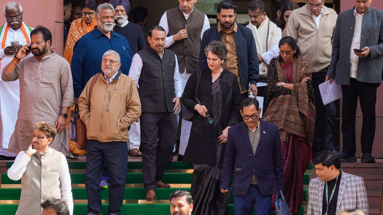 Opposition MPs stood up raising slogans over Leader of Opposition Rahul Gandhi not being allowed to complete his speech in the Lok Sabha, leading them to boycott the debate in the Lower House