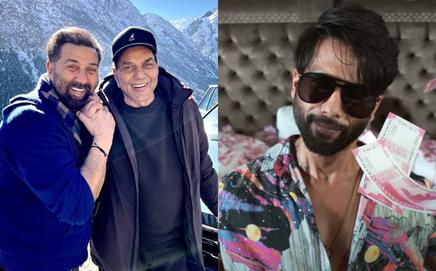 Dharmendra and Sunny Deol; (right) Shahid Kapoor. Pics/Yogen Shah, Instagram