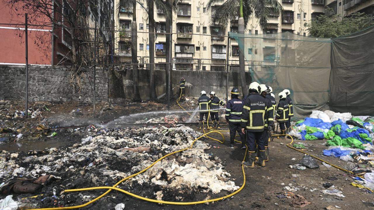 The blaze was reported at the Mahalaxmi Refuse Transfer Station (MRTS) near Dhobi Ghat on Wednesday to prevent the fire from reigniting, officials said