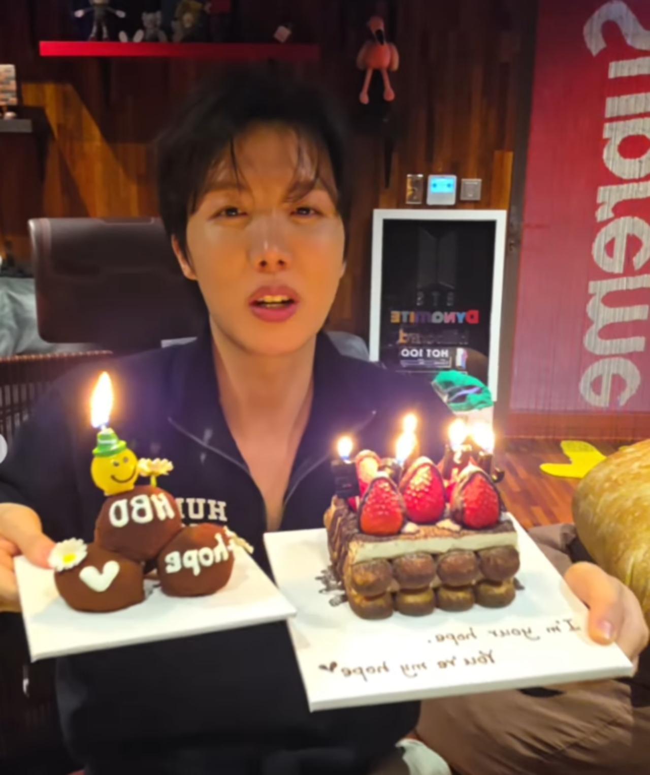 J-hope was also seen marking his day with two cute and pretty desserts in a video, where he showed the two cakes on camera before blowing the candles and enjoying them.