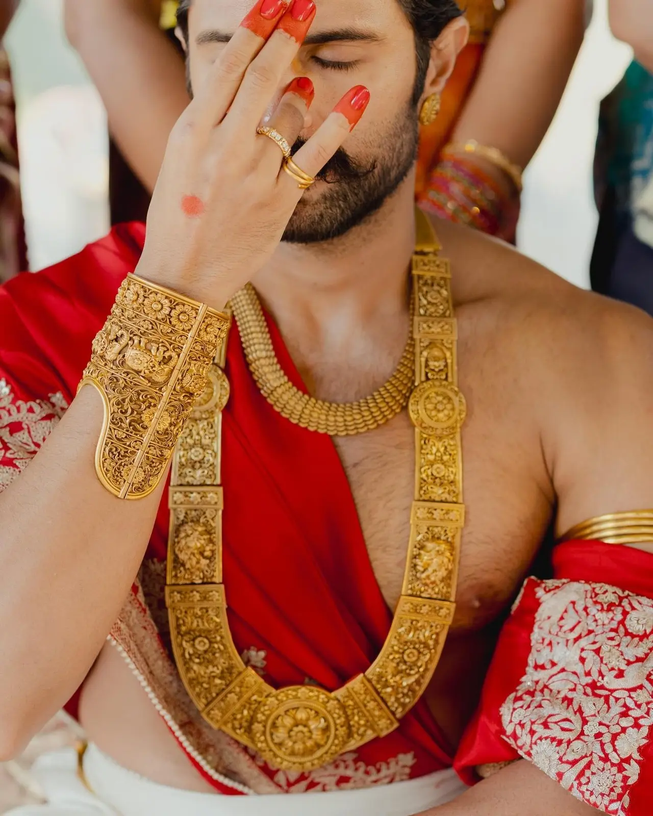 One of the pictures captured Vijay performing the Pranayam, which is done at the beginning of the ceremony to calm the mind.