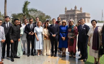 French President Emmanuel Macron meets Bollywood celebrities