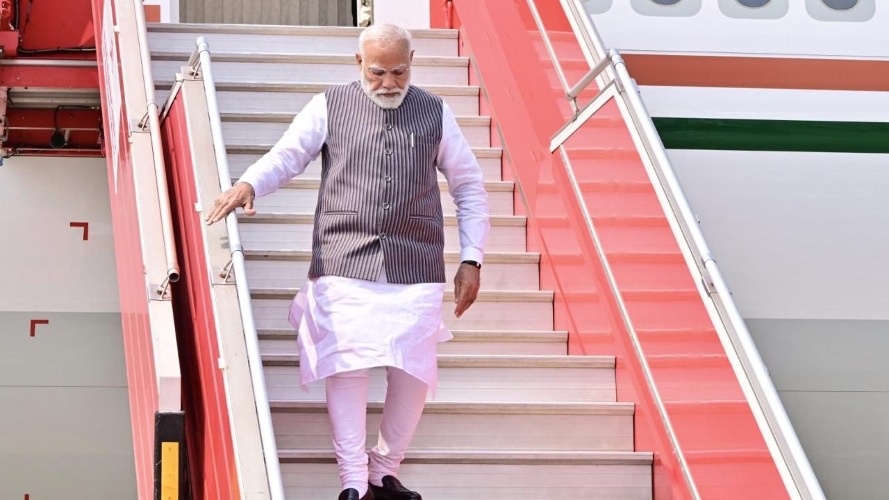 French President Emmanuel Macron arrived in Mumbai on Tuesday, ahead of his meeting with Prime Minister Narendra Modi, where the two leaders will review the progress made in the India-France strategic partnership