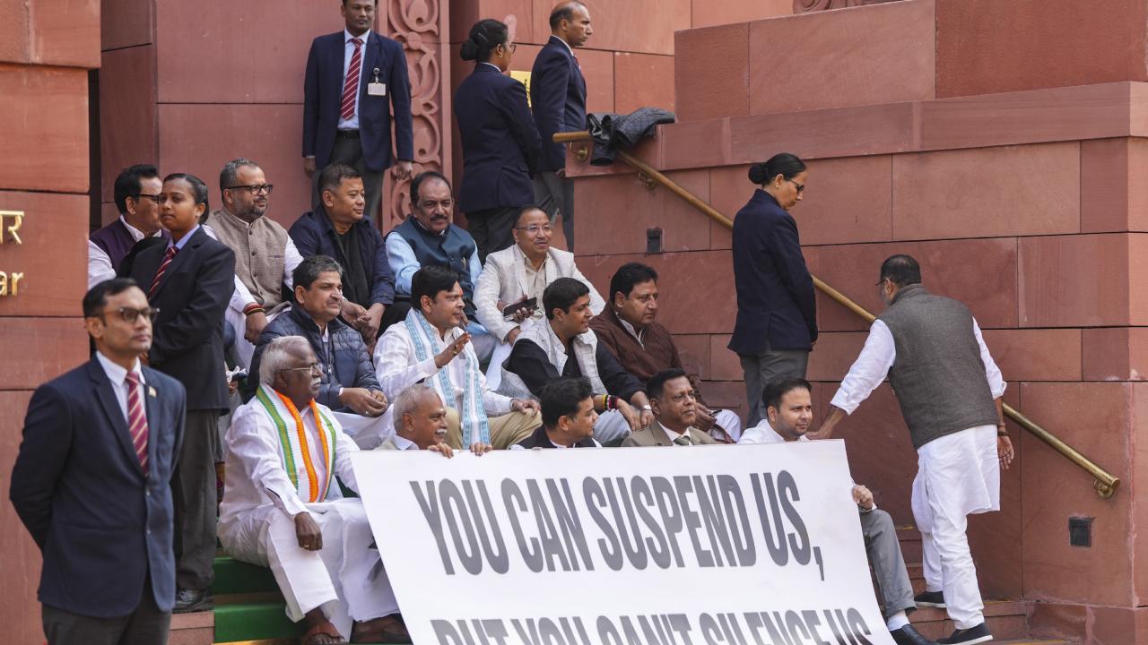 Opposition MPs also raised slogans in the House, accusing the ruling BJP of insulting women MPs