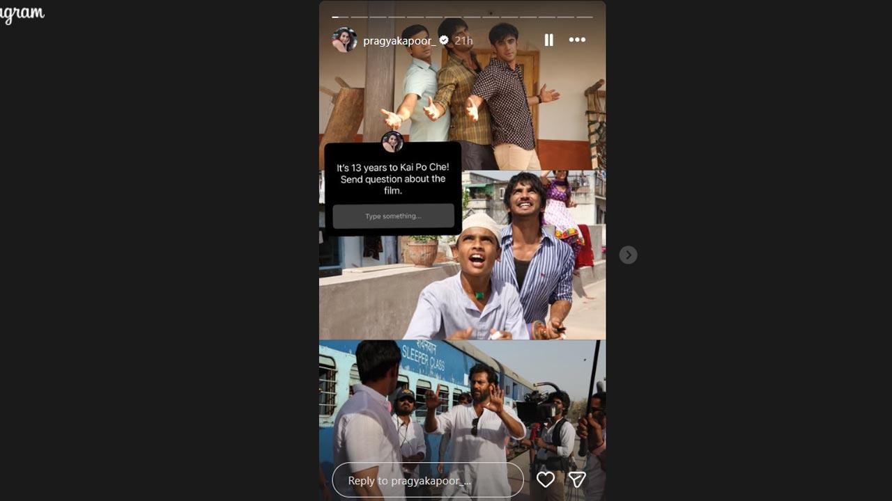 Rajkummar Rao, late Sushant Singh Rajput and Amit Sadh in Kai Po Che. Pic/Pragya Kapoor`s Instagram