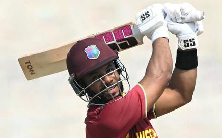 West Indies captain Shai Hope during his 46-ball 75 against Italy at Eden Gardens, Kolkata, on Thursday. PIC/AFP