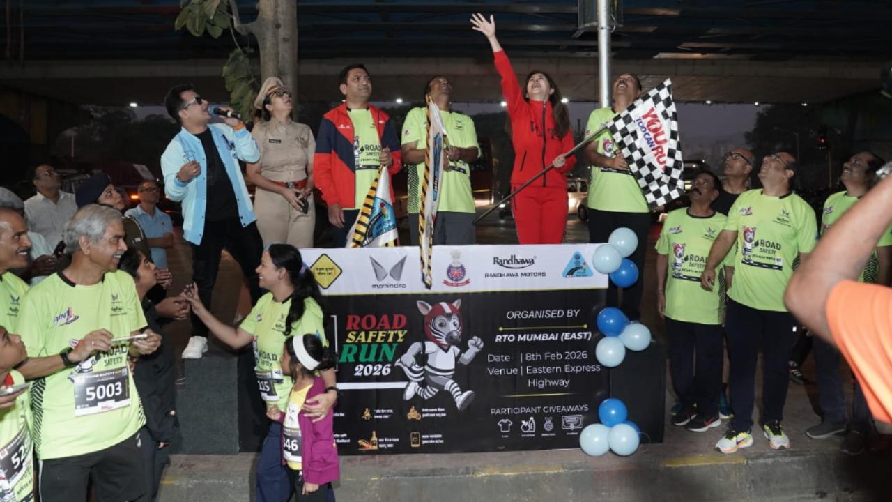 The event was organised to spread awareness about road safety and was attended by around 600 participants. People from the age group of 5 to 80 years, including senior citizens, school students and women runners, took part enthusiastically, officials said 