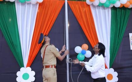 Sanitation worker Anil Soda during the flag hoisting ceremony at Malad Police station
