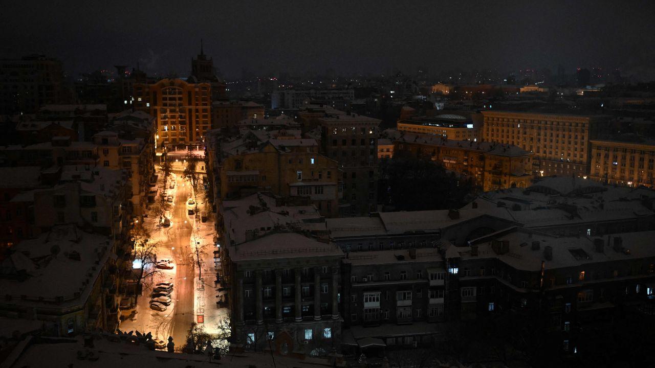 An illuminated street is seen during an air attack which occurred shortly after Putin met with US envoys in Moscow, as diplomatic efforts intensify amid unresolved territorial disputes and rising tensions