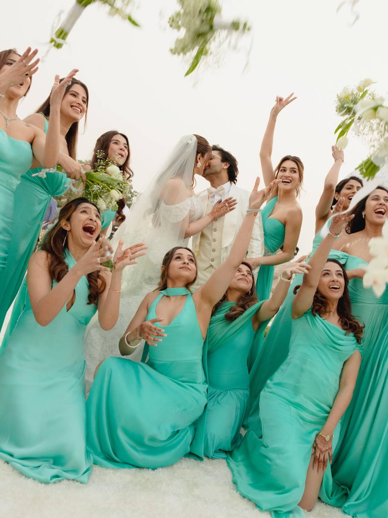 The stills also had big sister, Kriti Sanon, being a part of the big day in a green off-shoulder dress, twinning with the other bridesmaids.
