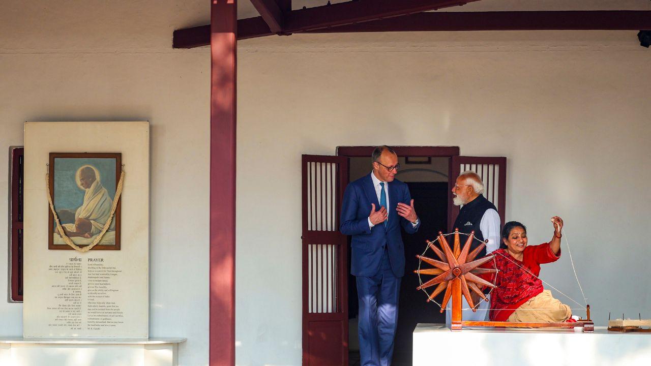 <p><!--StartFragment --><span class="cf0">After paying floral tributes to the statue of the Father of the Nation, both the leaders visited `</span><span class="cf0">Hriday</span><span class="cf0"> Kunj`, a room inside the ashram where Gandhi and his wife Kasturba lived during India`s freedom struggle (Pic/PTI)</span><!--EndFragment --></p>