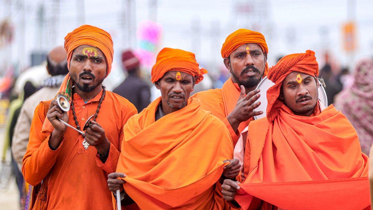 Visually impaired devotees take part in hymn-singing on the holy occasion of Paush Purnima