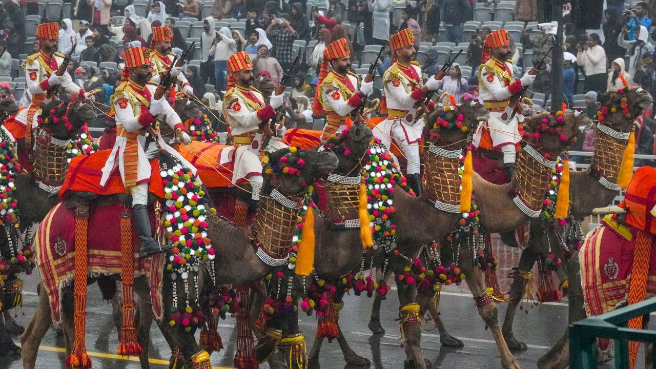<p>Border Security Force&rsquo;s (BSF) Camel Contingent were seen participating in the rehearsal sitting atop fully adorned camels&nbsp;</p>