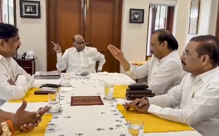 Late NCP chief Ajit Pawar with NCP (SP) head Sharad Pawar in a meeting at Baramati on January 17. Pic/PTI