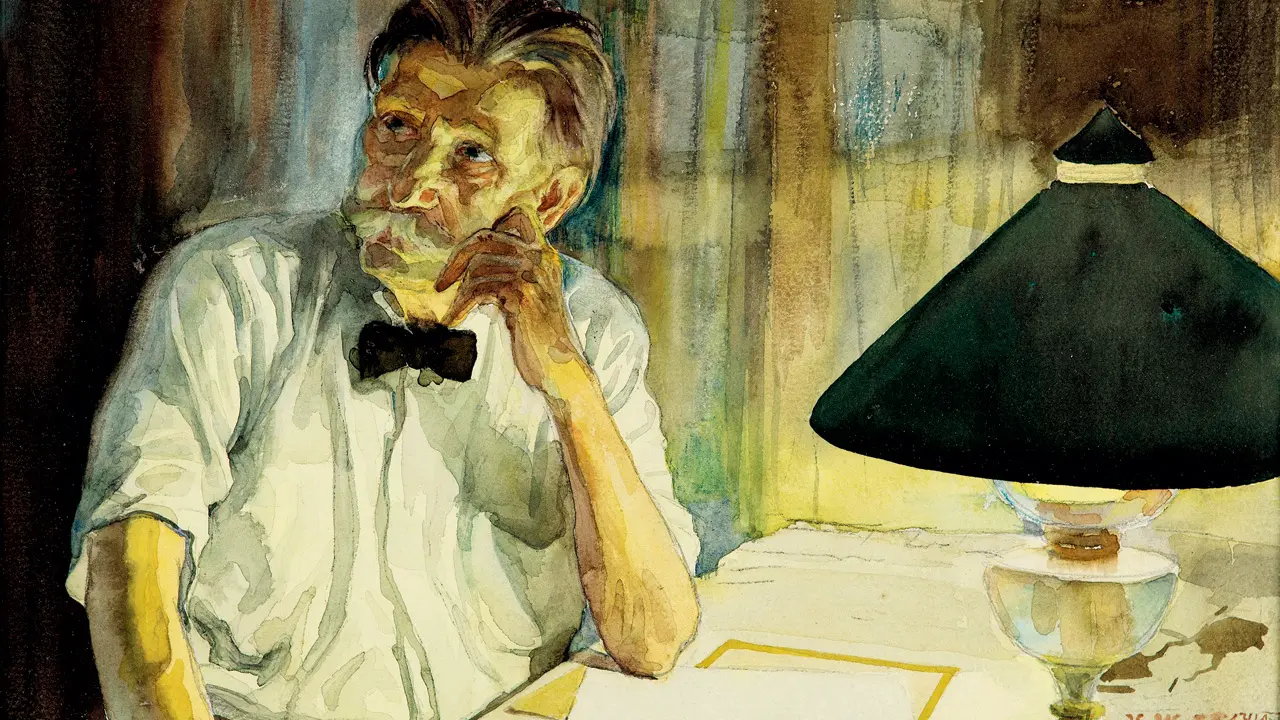 Portrait of Albert Schweitzer, watercolour on paper, GS Haldankar