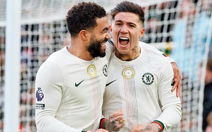 Chelsea’s Enzo Fernandez (right) celebrates scoring vs Crystal Palace on Sunday. Pic/Getty Images