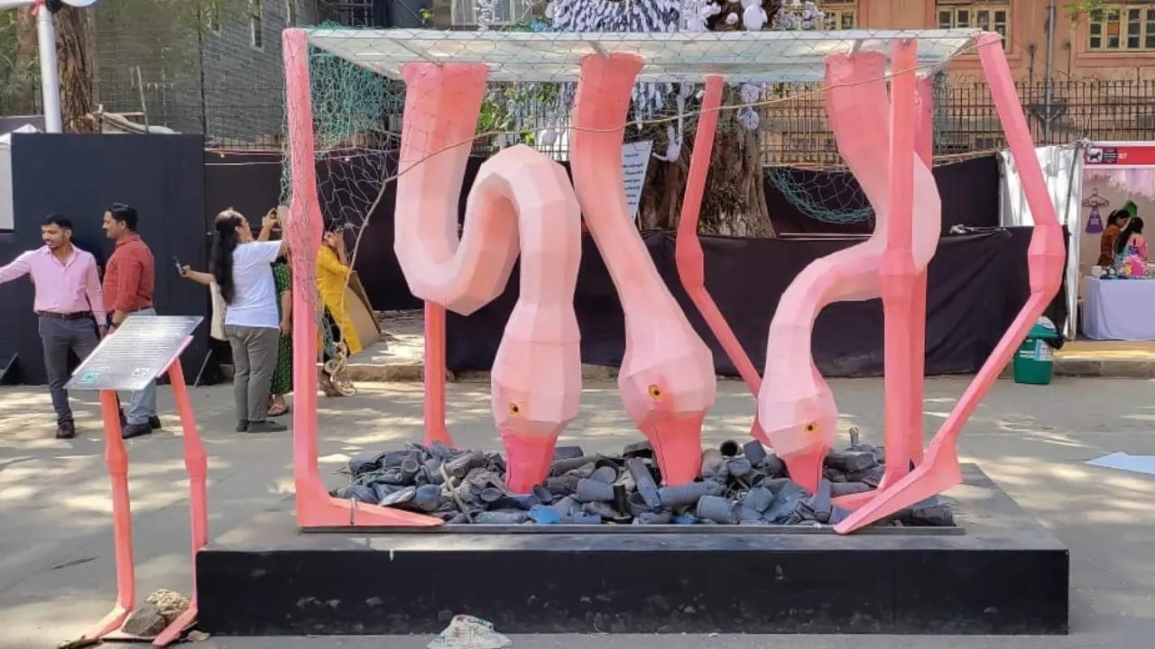 <p>Some of the most popular artworks during the second edition post-pandemic included artist Umesh Pednekar`s `Shankh Naad`, `Plastic Plants` and artist Santanu Hazarika`s bright pink installation of the Flamingos too</p>